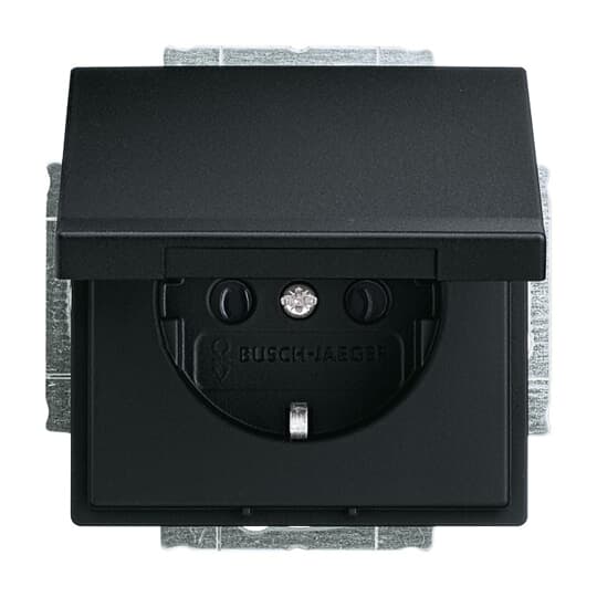 Busch-Jaeger SCHUKO® Steckdosen-Einsatz mit Klappdeckel schwarz matt - Plattform 63