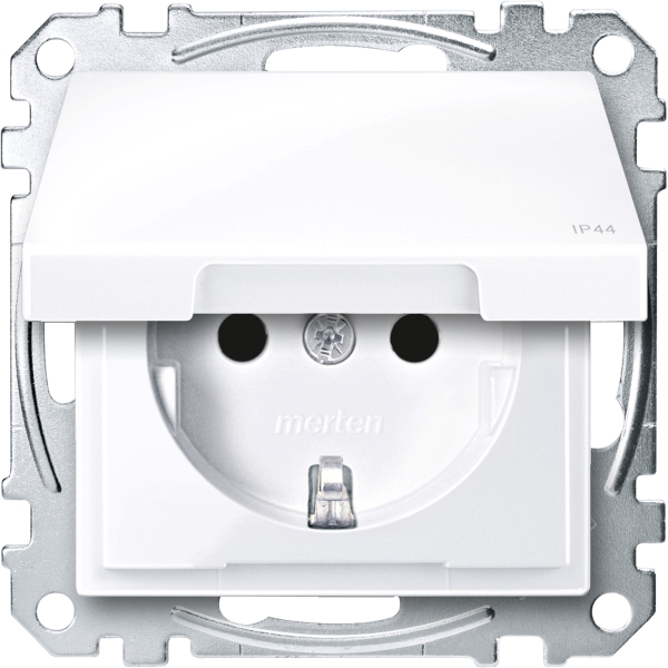 Merten SCHUKO-Steckdose mit Klappdeckel IP44 System M aktivweiß glänzend