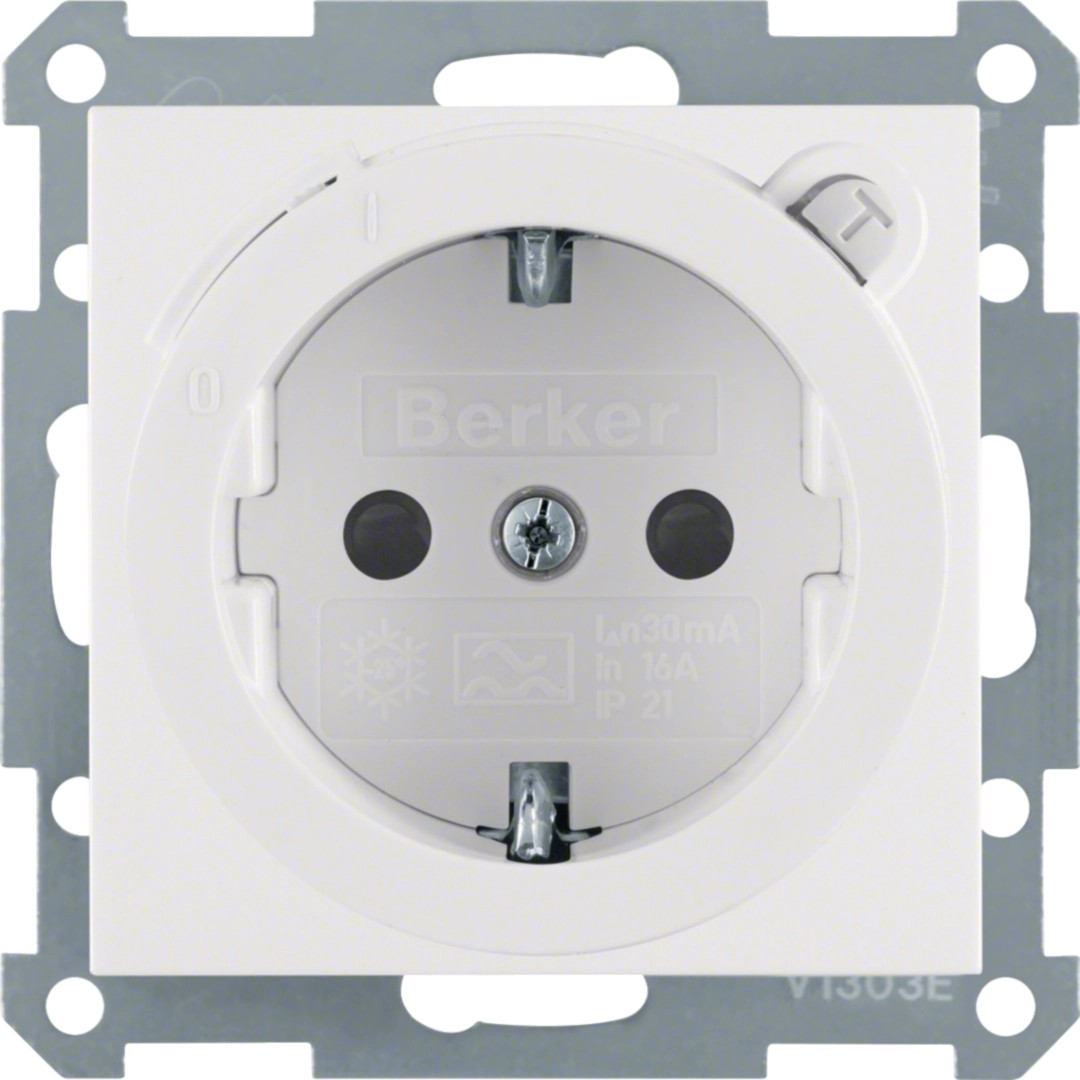 Berker 47088989 Steckdose SCHUKO mit FI-Schutzschalter S.1 / B.3 / B.7 polarweiß, glänzend