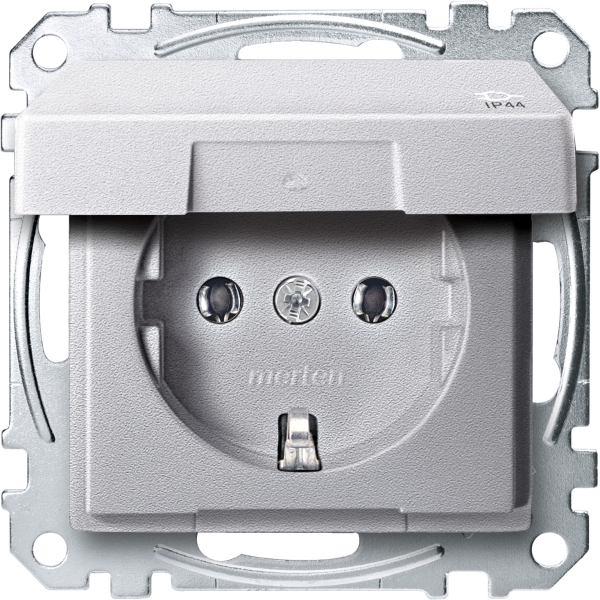 Merten SCHUKO-Steckdose mit Klappdeckel IP44 System M aluminium