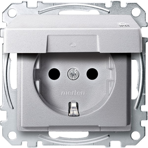 Merten SCHUKO-Steckdose mit Klappdeckel IP44 System M aluminium