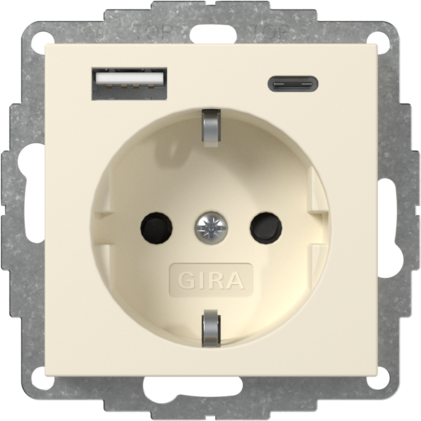 Gira SCHUKO-Steckdose mit 2x USB Typ A/C System 55 cremeweiß glänzend