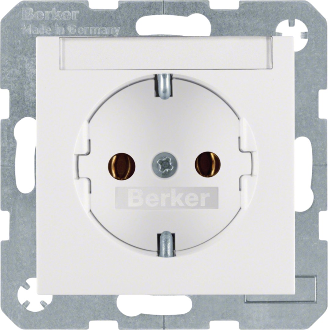 Berker 47508989 SCHUKO Unterputz Steckdose 1-fach mit Beschriftungsfeld S.1 / B.3 / B.7 polarweiß, glänzend