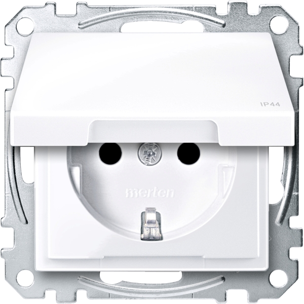 Merten SCHUKO-Steckdose mit Klappdeckel IP44 System M aktivweiß glänzend
