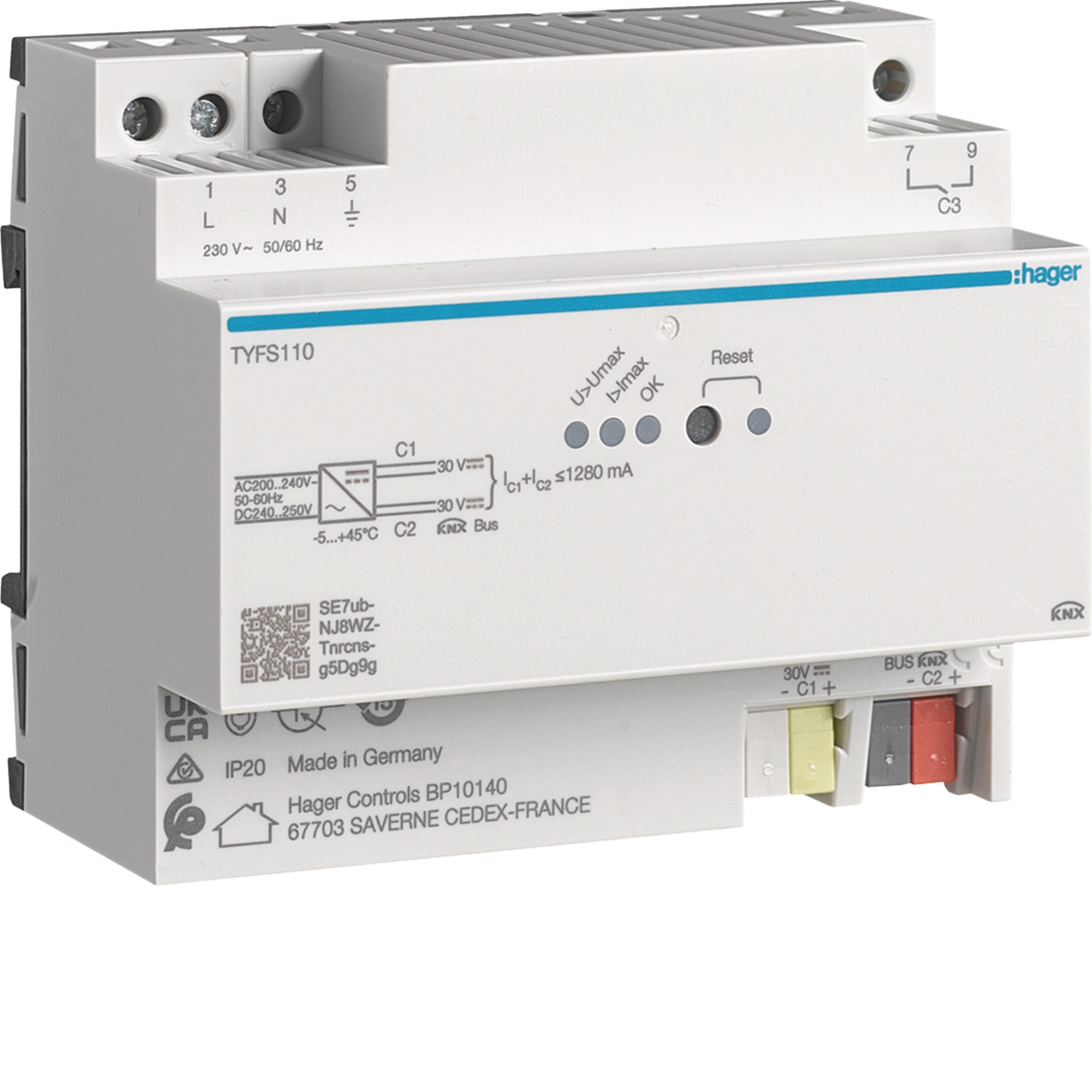 Hager Spg. Versorg. 2 Ausg, 1 Drossel, 1280 mA