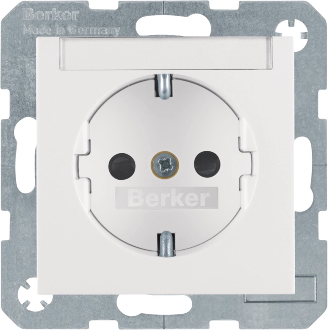 Berker 47498989 Steckdose 1-fach mit Beschriftungsfeld u. erhöhtem Berührungsschutz S.1 / B.3 / B.7 polarweiß, glänzend