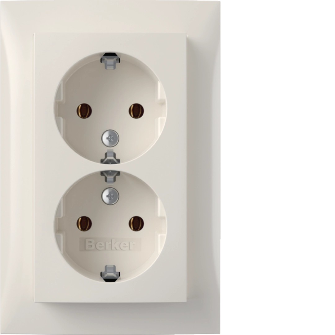 Berker 47748989 Doppelsteckdose SCHUKO Unterputz mit Abdeckplatte, S.1, polarweiß glänzend