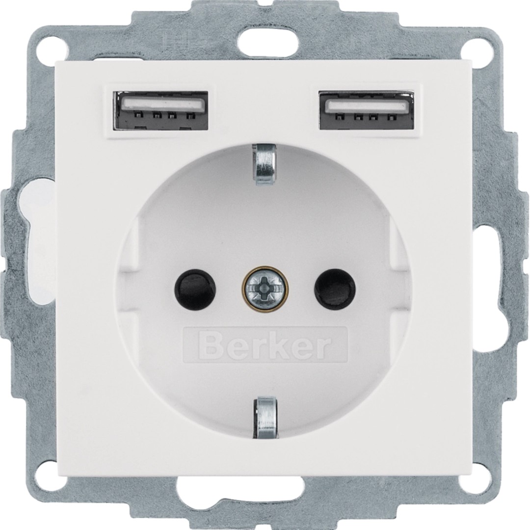 Berker 48038989 SCHUKO-Steckdose/USB A-A S.1 polarweiß glänzend