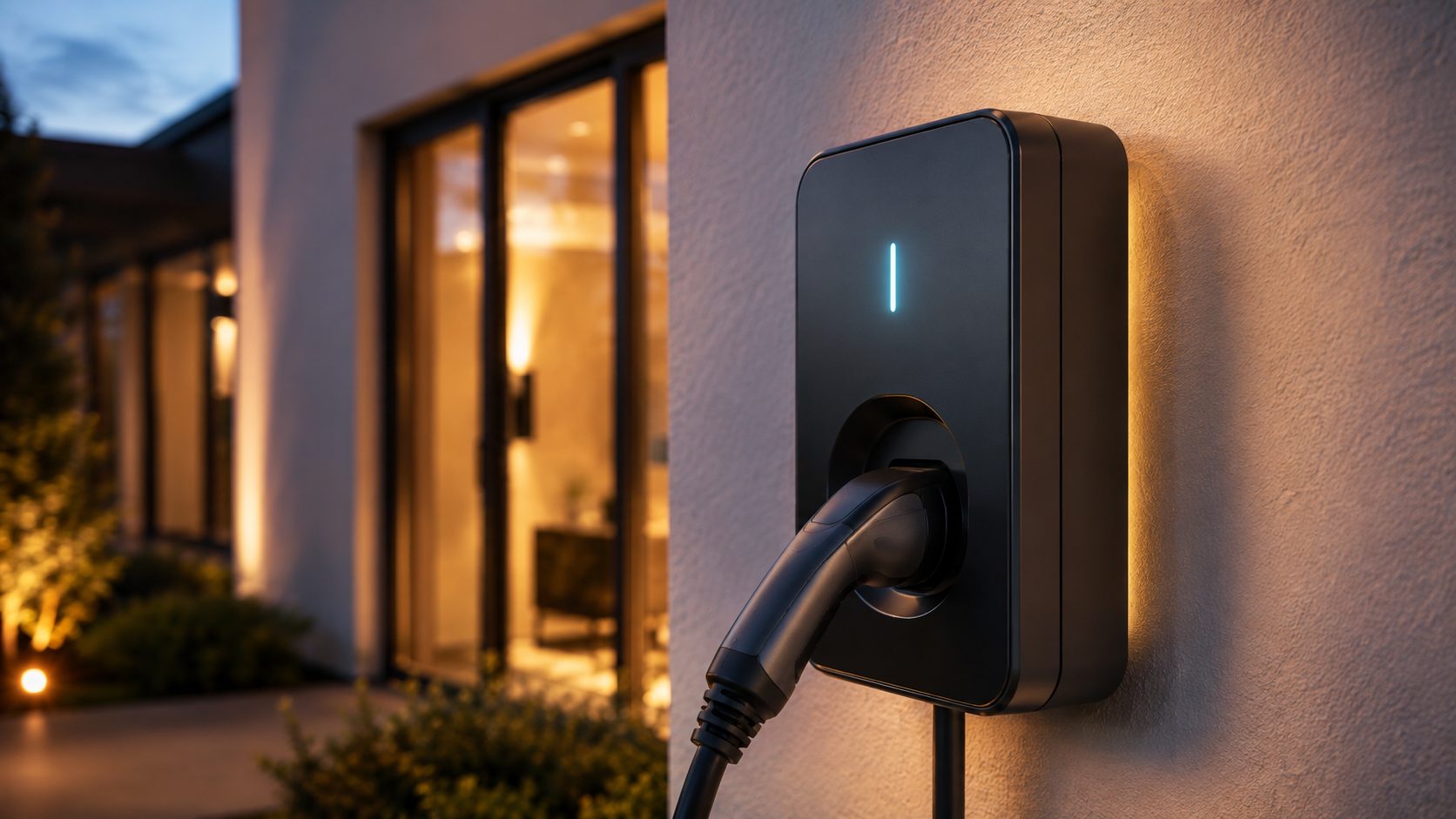 KI-generiertes Symbolbild: Wallbox mit eingestecktem Ladestecker